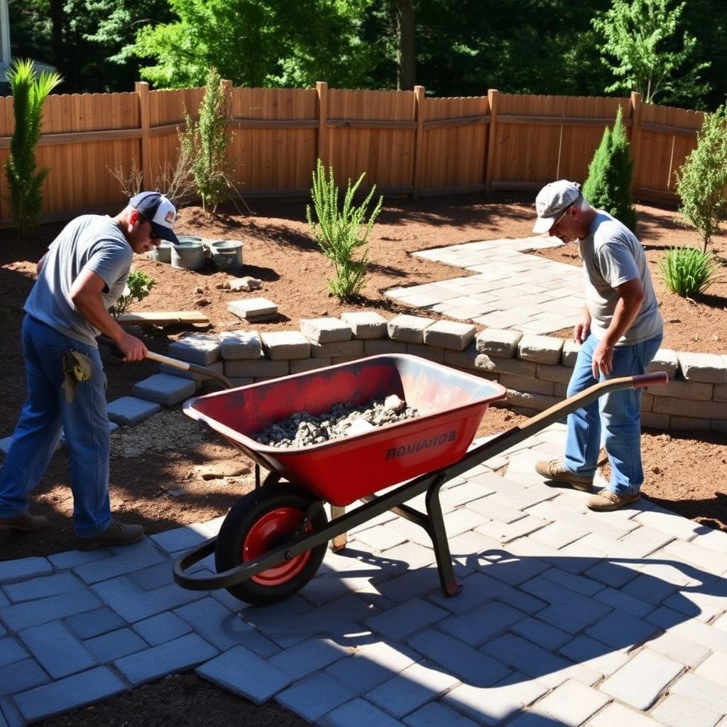 Ungrady crew building a paver patio in Charlotte