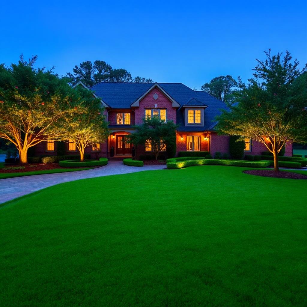 Backyard patio landscape lighting at night